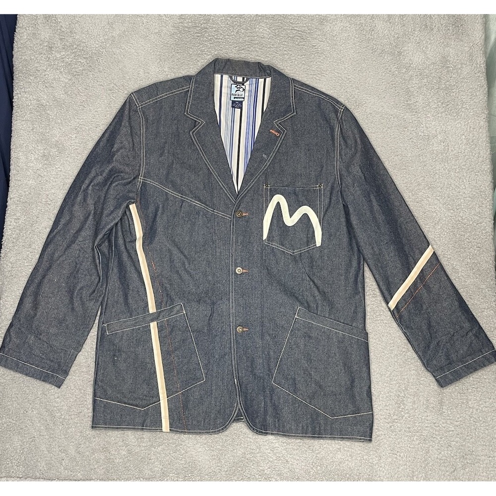 Vintage Y2K‎ Raw Blue Nurealms Blazer Denim Jean Sport Jacket Coat Mens 2XL